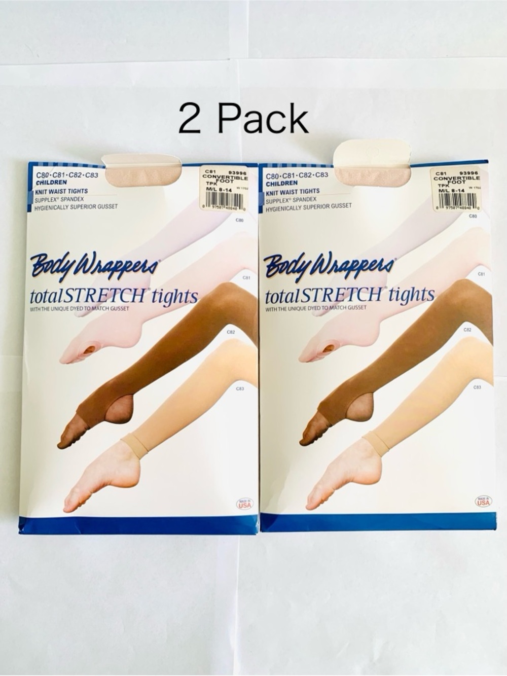 NWT 2 Pack Body Wrappers C81 Convertible Dance Tights Pink M/L 8-14